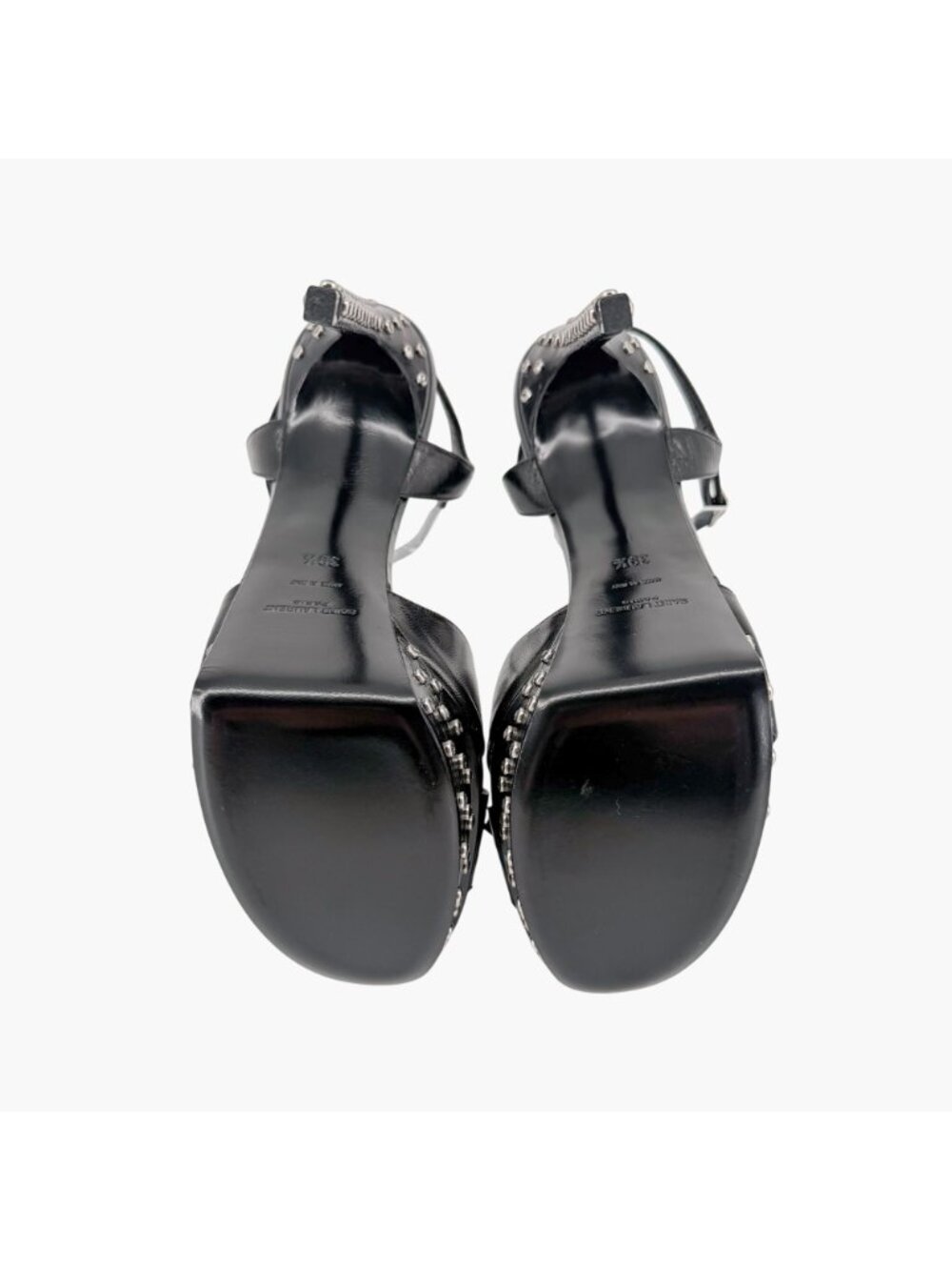 Saint Laurent Crystal Platform Sandals Heels Black Leather Size 39.5 US 9.5 Bow - Picture 4 of 16